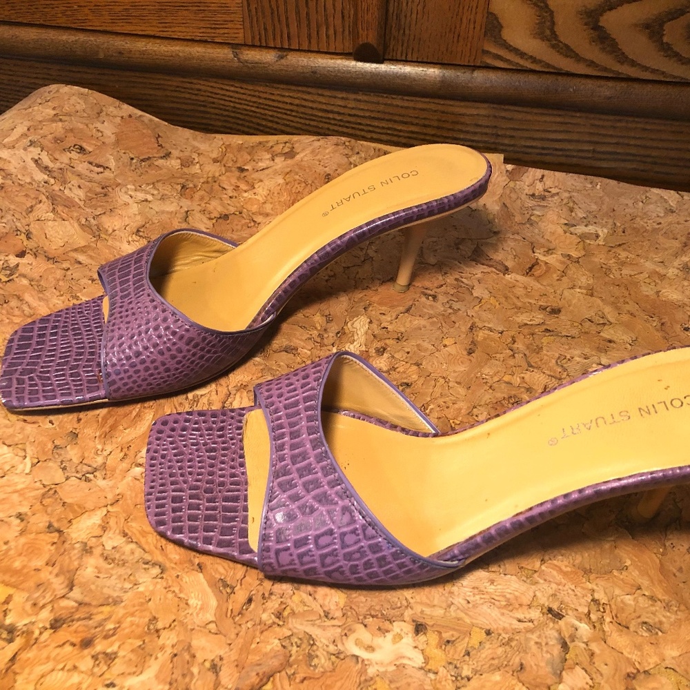 Colin Stuart purple kitten heel mules 8.5